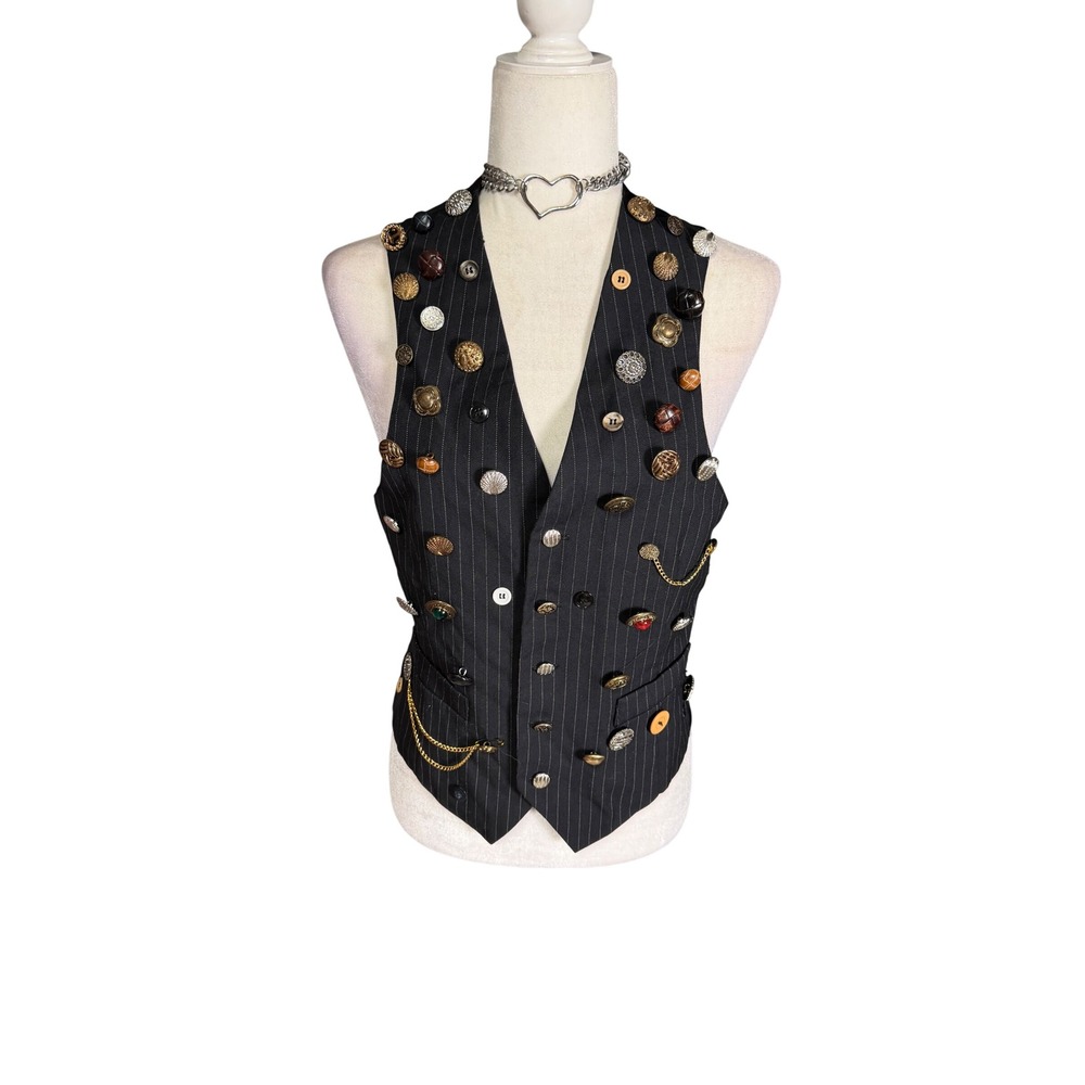 90s Harris Wallace Button Covered Pinstripe Vest Size Medium